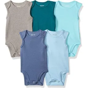Hanes Ultimate Baby Flexy 5 Pack Sleeveless Bodysuits (Tanks), Blues, 6-12 Months