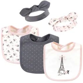 Hudson Baby Cotton Bib and Headband or Caps Set, Paris