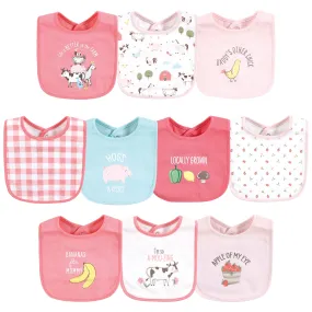 Hudson Baby Cotton Bibs, Girl Farm Animals