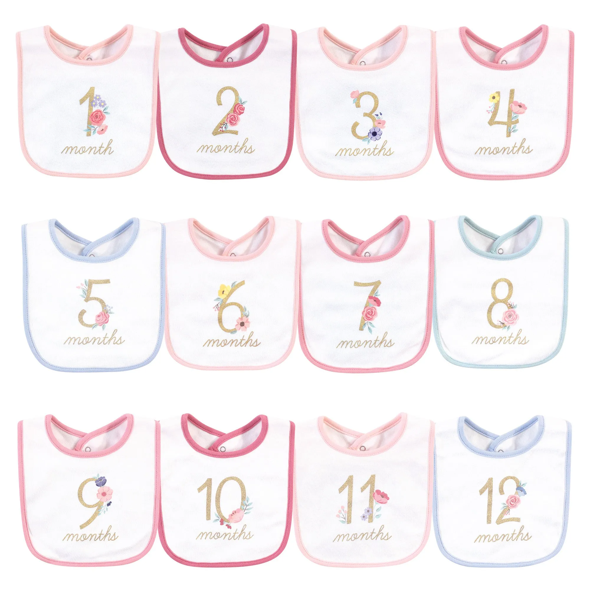 Hudson Baby Cotton Bibs, Milestone Floral