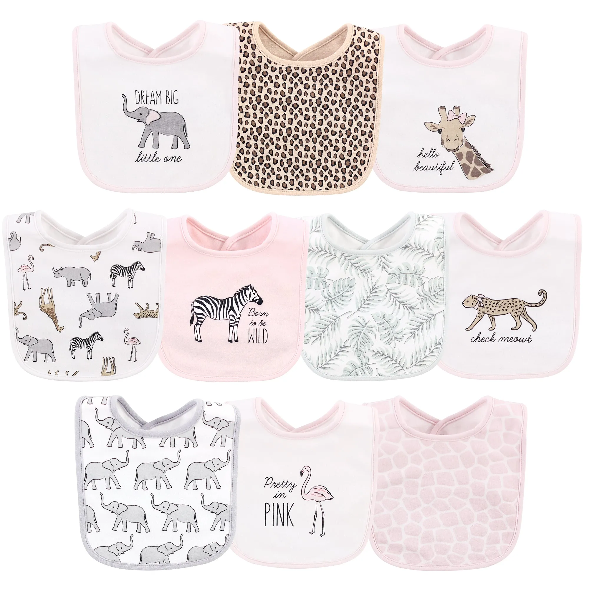 Hudson Baby Cotton Bibs, Modern Pink Safari