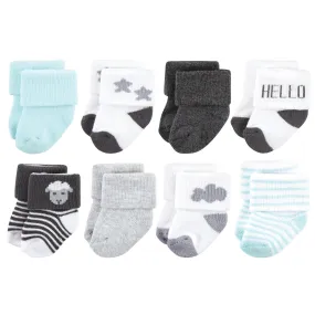 Hudson Baby Cotton Rich Newborn and Terry Socks, Sheep 8-Pack