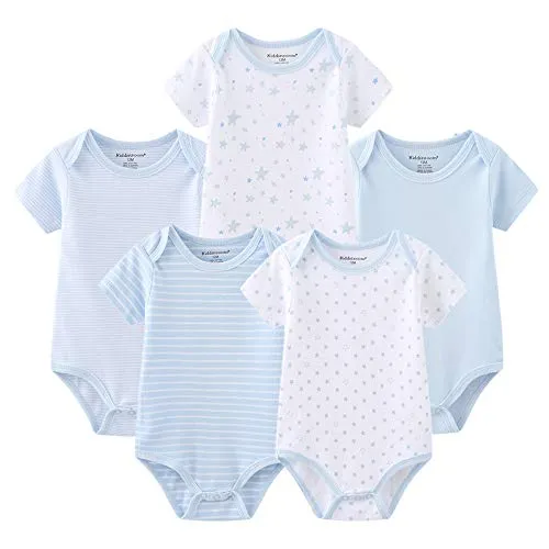 Kiddiezoom Baby Boys Bodysuit Newborn Short Sleeve Baby Clothes Cotton 5-Pack Newborn Baby Clothes