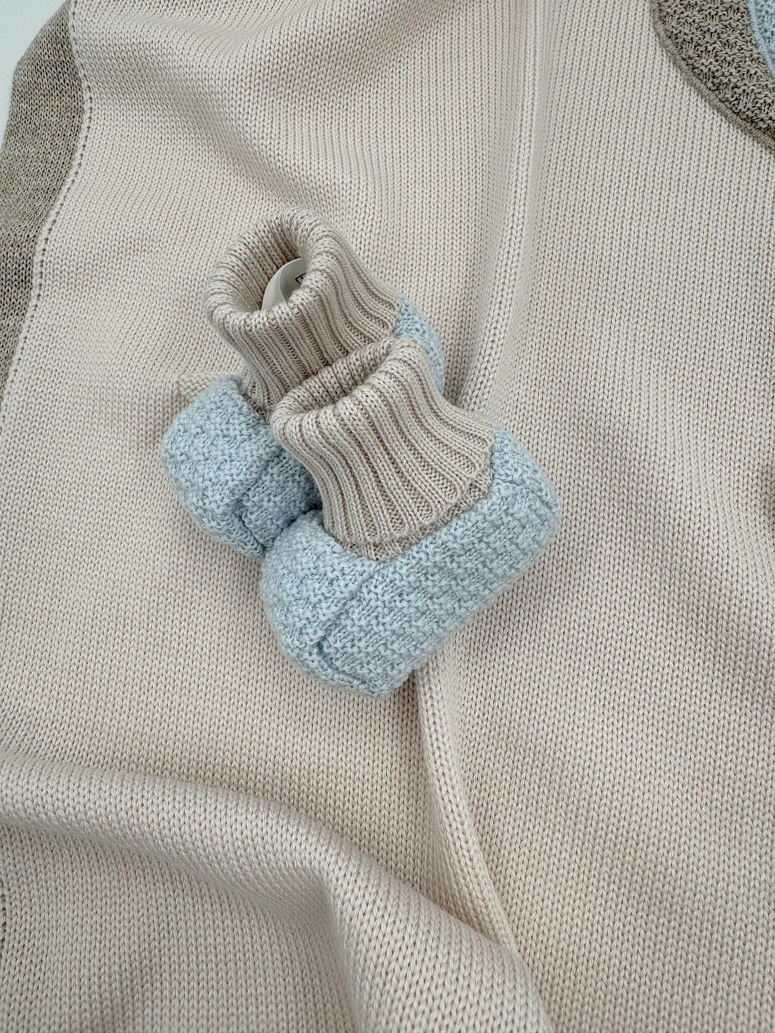 Knitted Baby Booties Cream/Blue