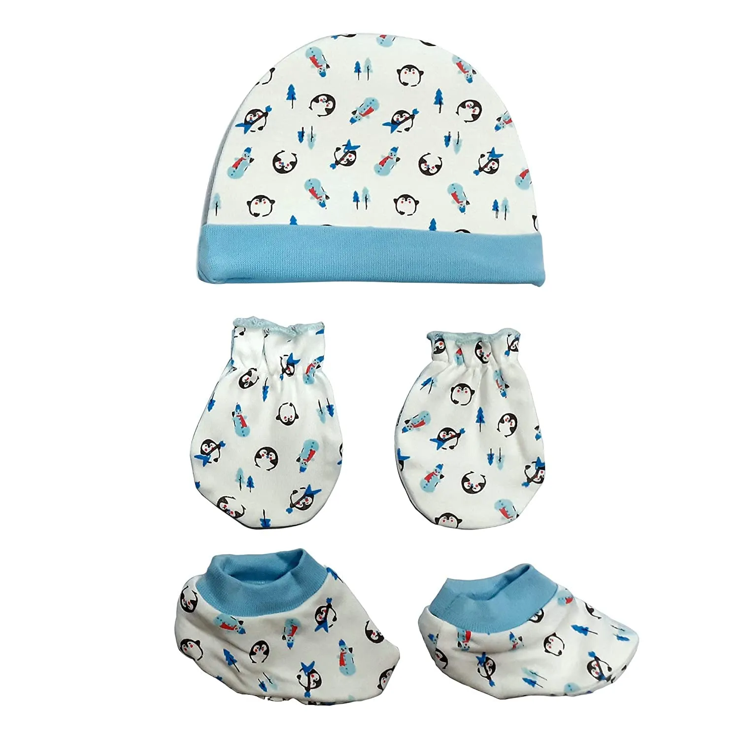 LuvLap 100% Cotton Baby Caps, Mittens and Booties Combo Set for 0-6 Months - Pack of 2 (Assorted)