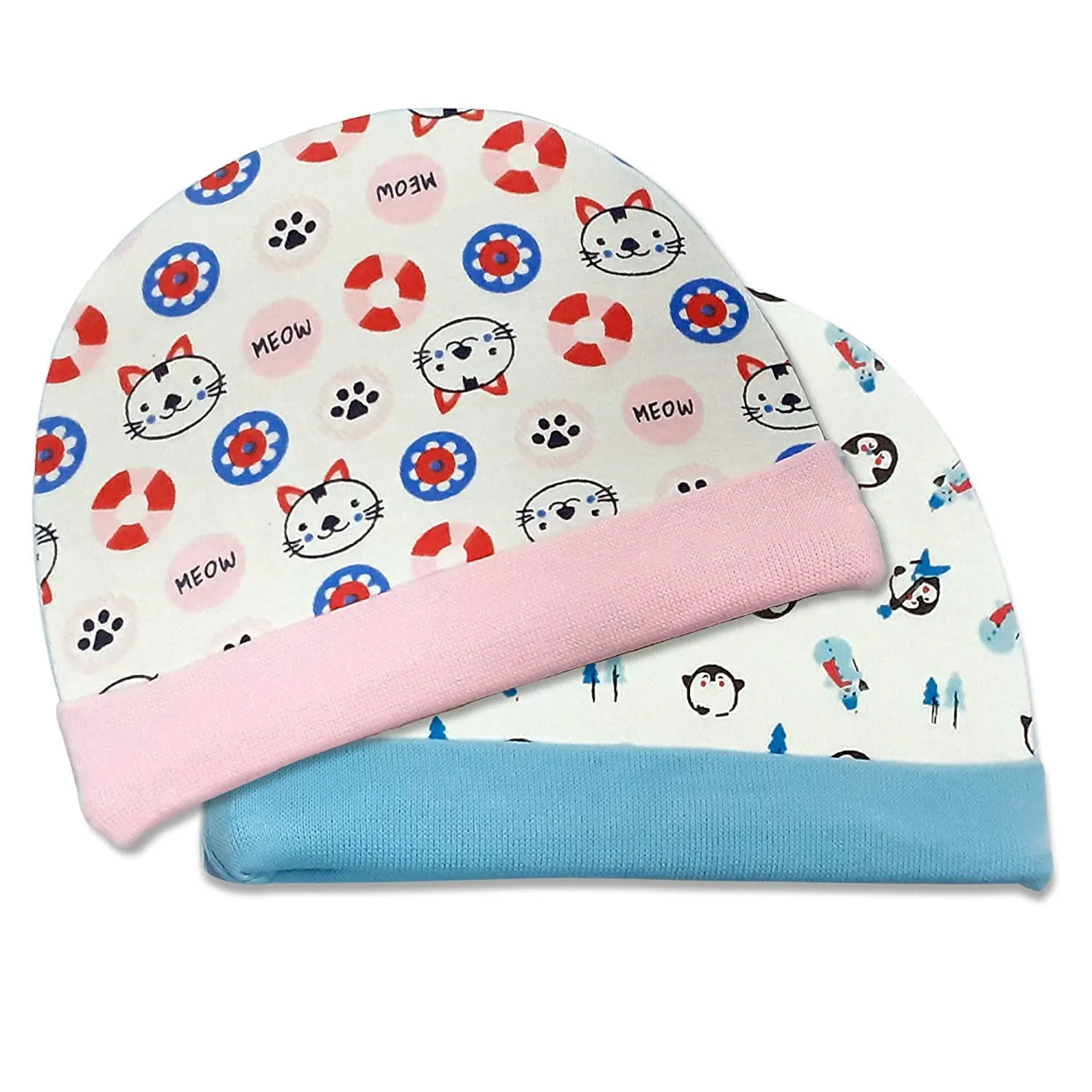 LuvLap 100% Cotton Baby Caps, Mittens and Booties Combo Set for 0-6 Months - Pack of 2 (Assorted)