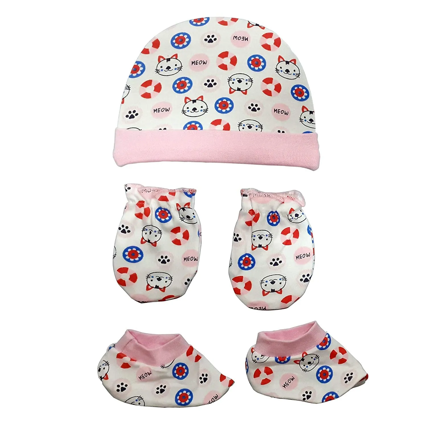 LuvLap 100% Cotton Baby Caps, Mittens and Booties Combo Set for 0-6 Months - Pack of 2 (Assorted)