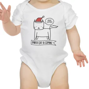 Meowy Catmas Santa Cat Is Coming Baby White Bodysuit
