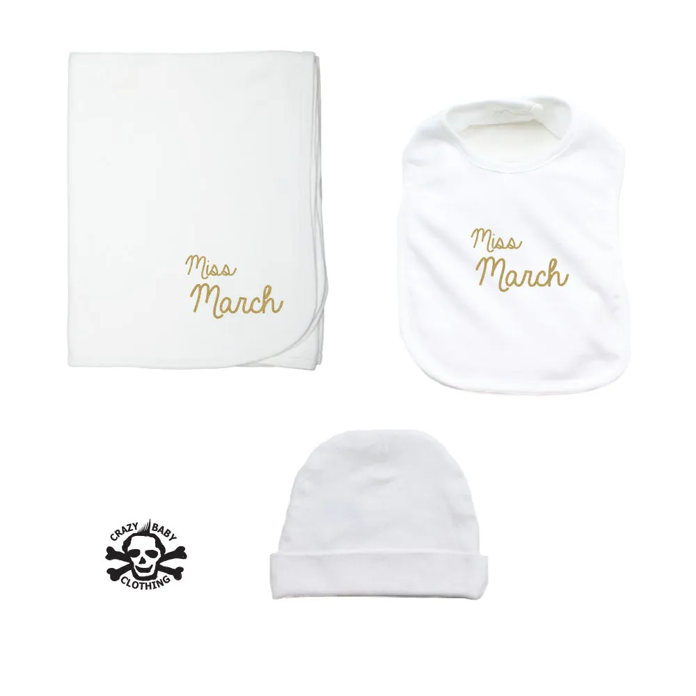 Miss Month Beanie, Blanket, and Bib Gift Set