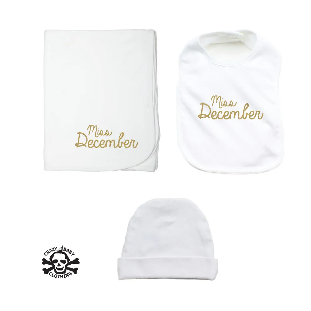 Miss Month Beanie, Blanket, and Bib Gift Set