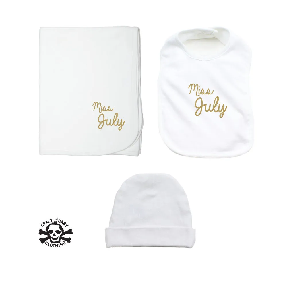 Miss Month Beanie, Blanket, and Bib Gift Set