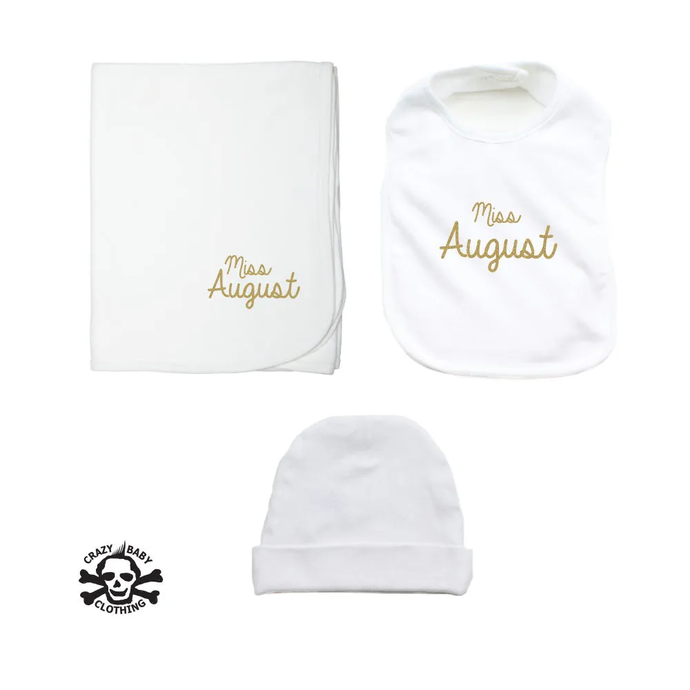 Miss Month Beanie, Blanket, and Bib Gift Set