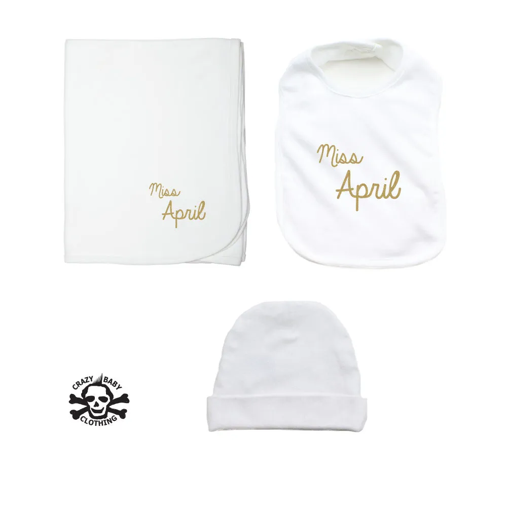 Miss Month Beanie, Blanket, and Bib Gift Set