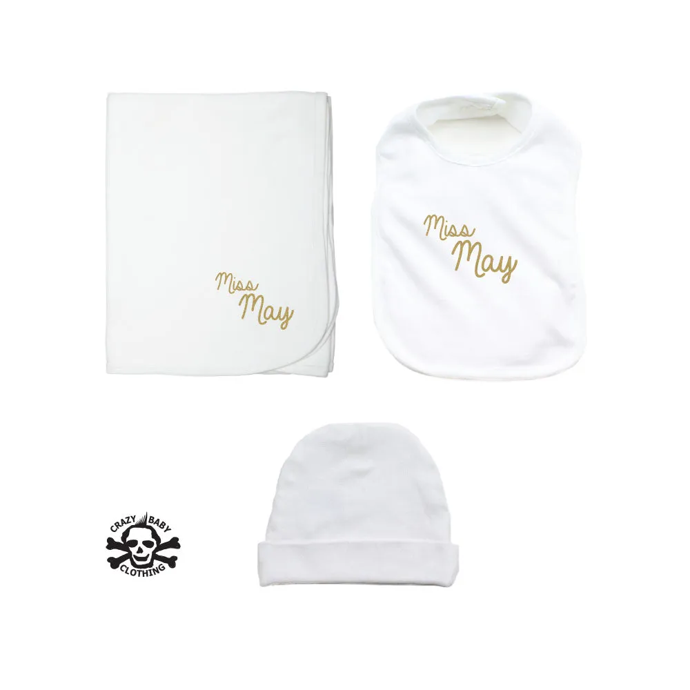Miss Month Beanie, Blanket, and Bib Gift Set
