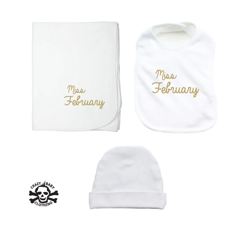 Miss Month Beanie, Blanket, and Bib Gift Set