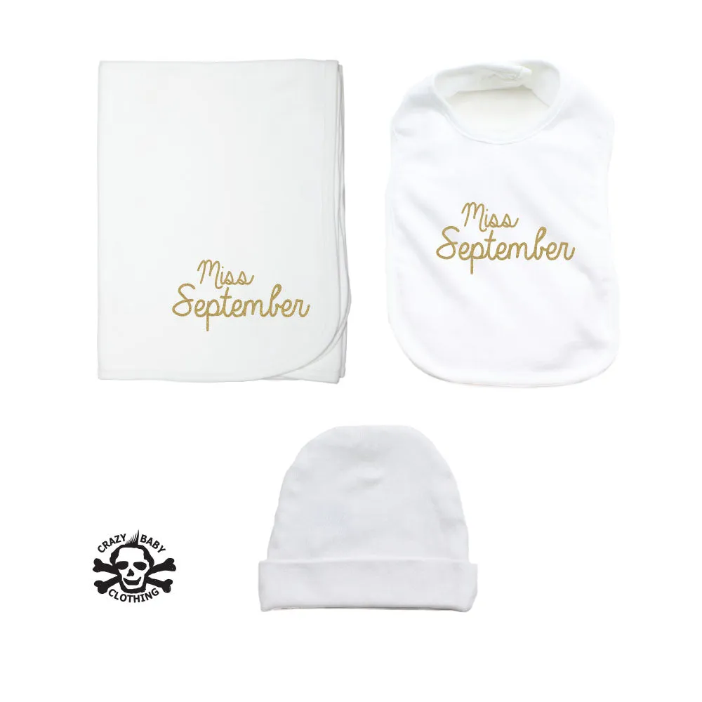 Miss Month Beanie, Blanket, and Bib Gift Set