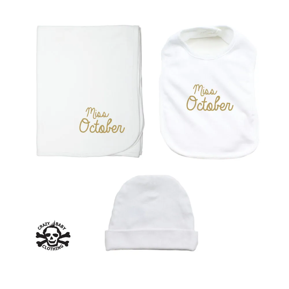Miss Month Beanie, Blanket, and Bib Gift Set