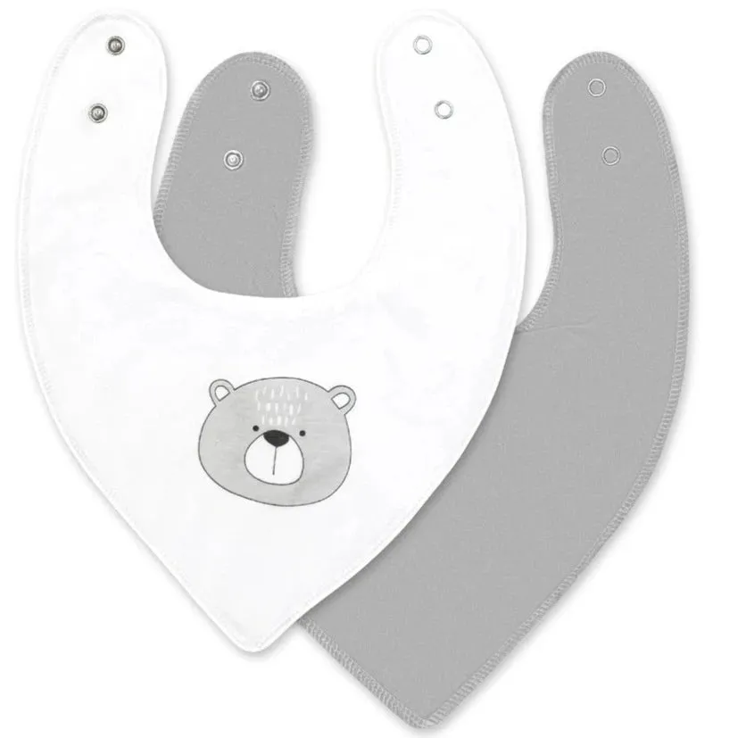 Moon Organic Bandana Bibs Regular (Pack of 2) Bear & Grey