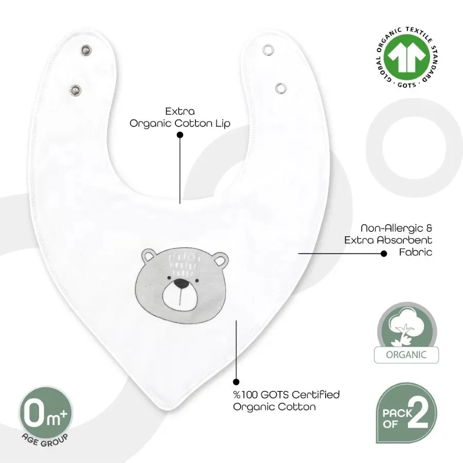 Moon Organic Bandana Bibs Regular (Pack of 2) Bear & Grey