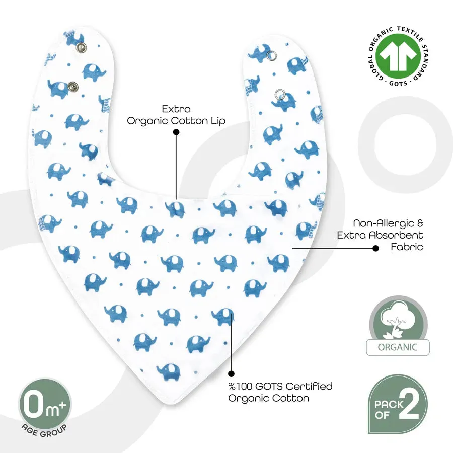 Moon Organic Bandana Bibs Regular (Pack of 2) Elephant & Blue