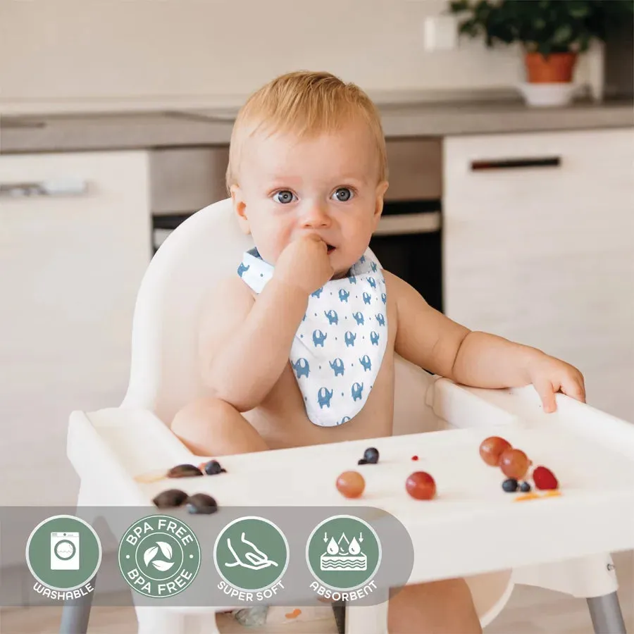 Moon Organic Bandana Bibs Regular (Pack of 2) Elephant & Blue