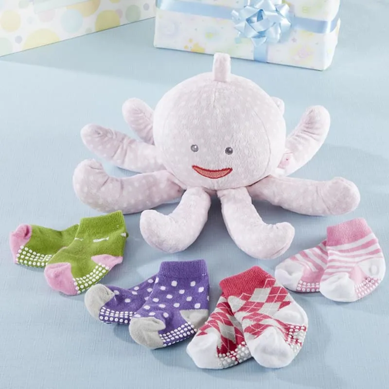 Mrs. Sock T. Pus Plush Plus Octopus with 4 Pairs of Socks (Pink)