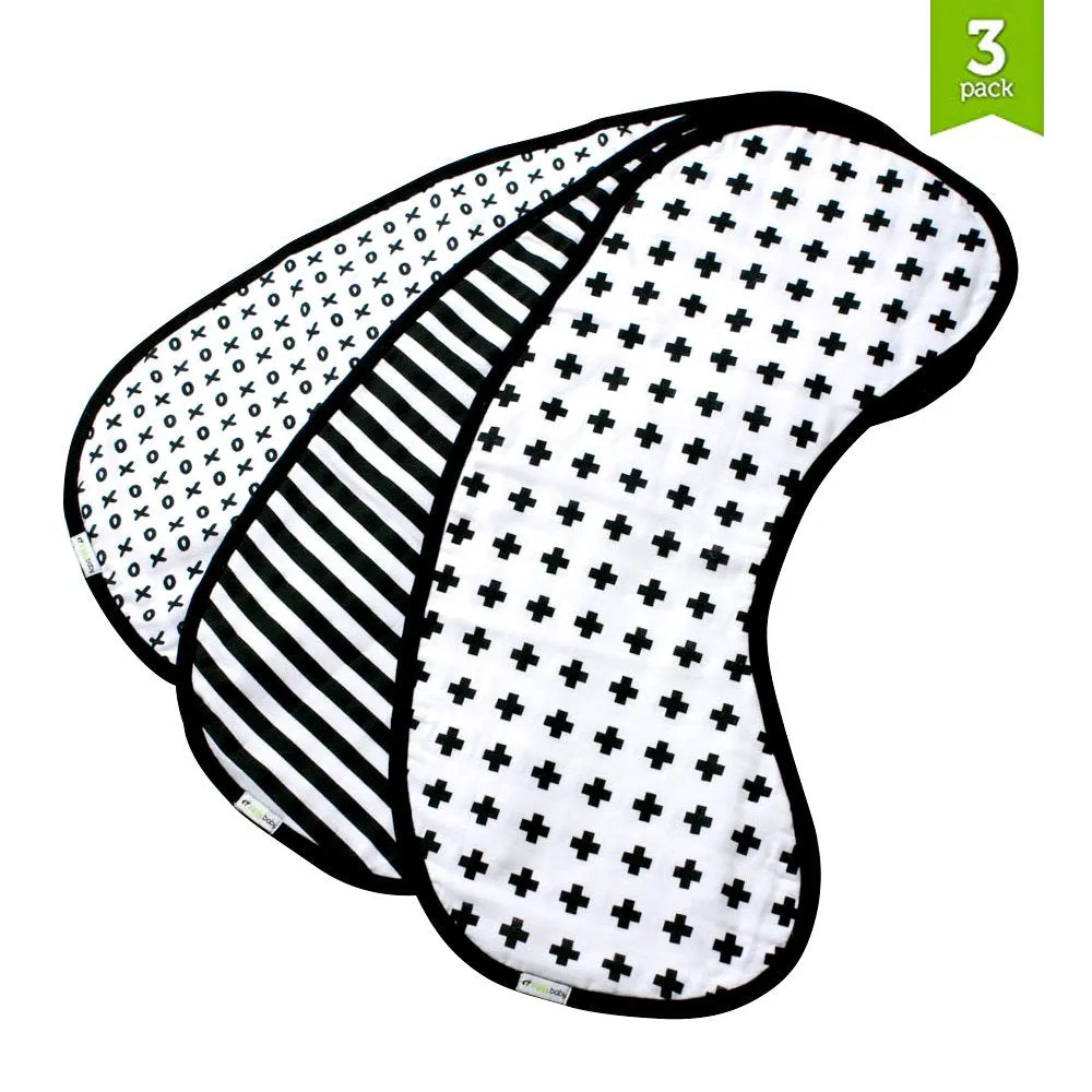 Muslin Burp Cloths, Burp Bib Set (3 Pack) Black   White by Ziggy Baby