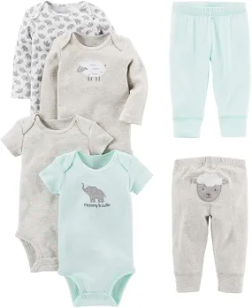 New Simple Joys by Carter's Baby 6-Piece Neutral Bodysuits (Short and Long Sleeve) and Pants Set, Sz 0-3 Months!