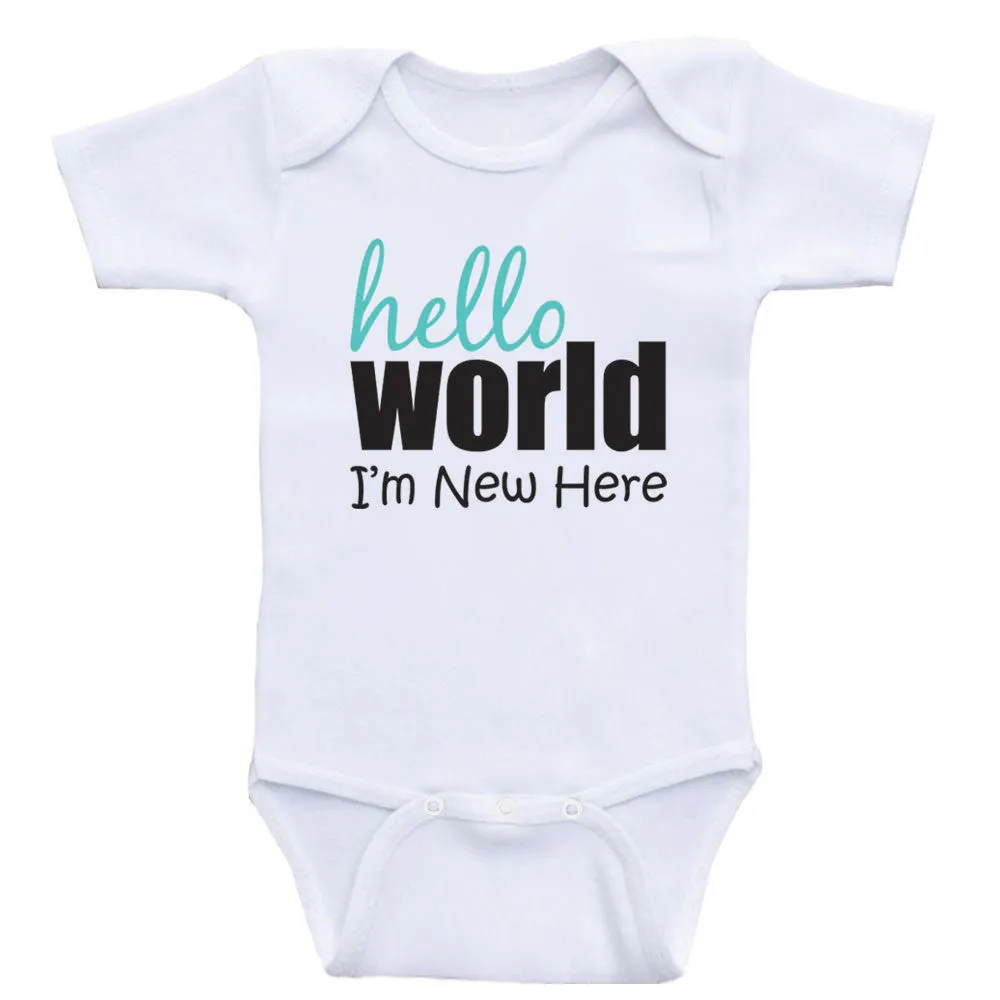 One Piece Baby Shirts "Hello World I'm New Here" Unisex Newborn Baby Clothes Bodysuits