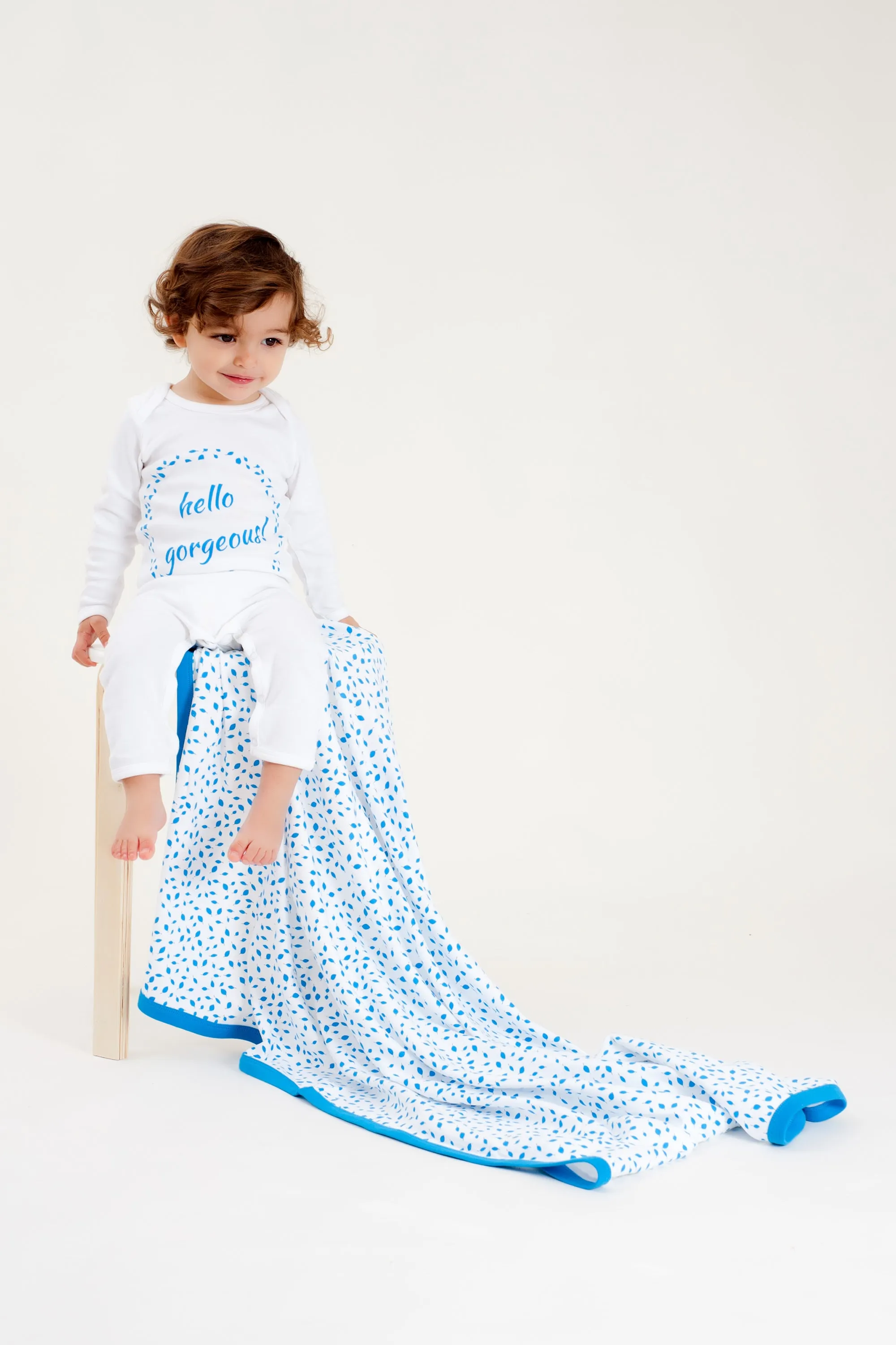 Organic Stroller Blanket - AUTUMN LEAVES BLUE