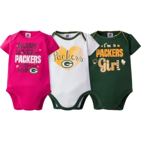 Packers Girls 3 Pack Short Sleeved Onesies