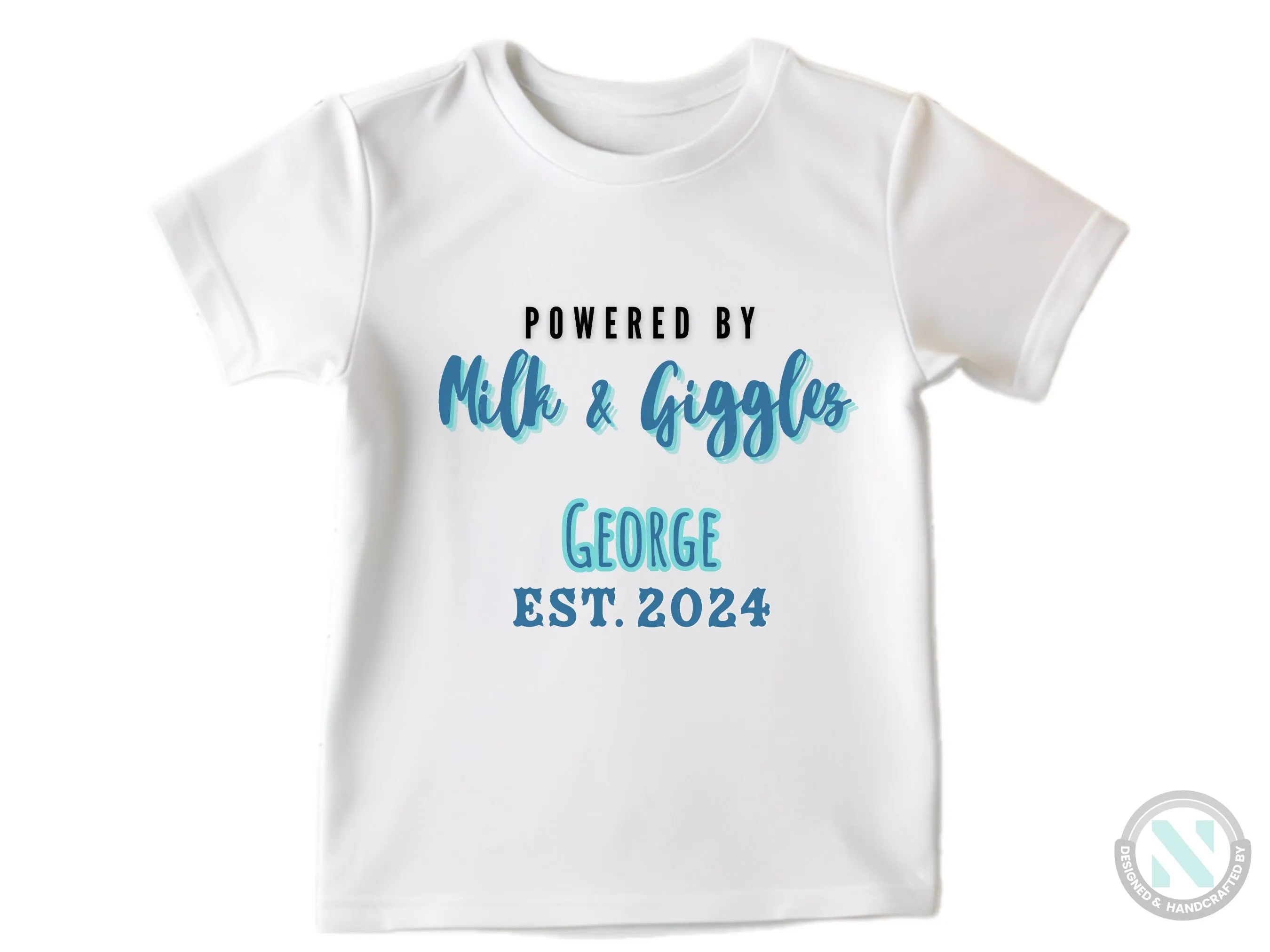 Personalize Name And Date Short Sleeve Baby Bodysuit for Boys  with Milk And Giggles