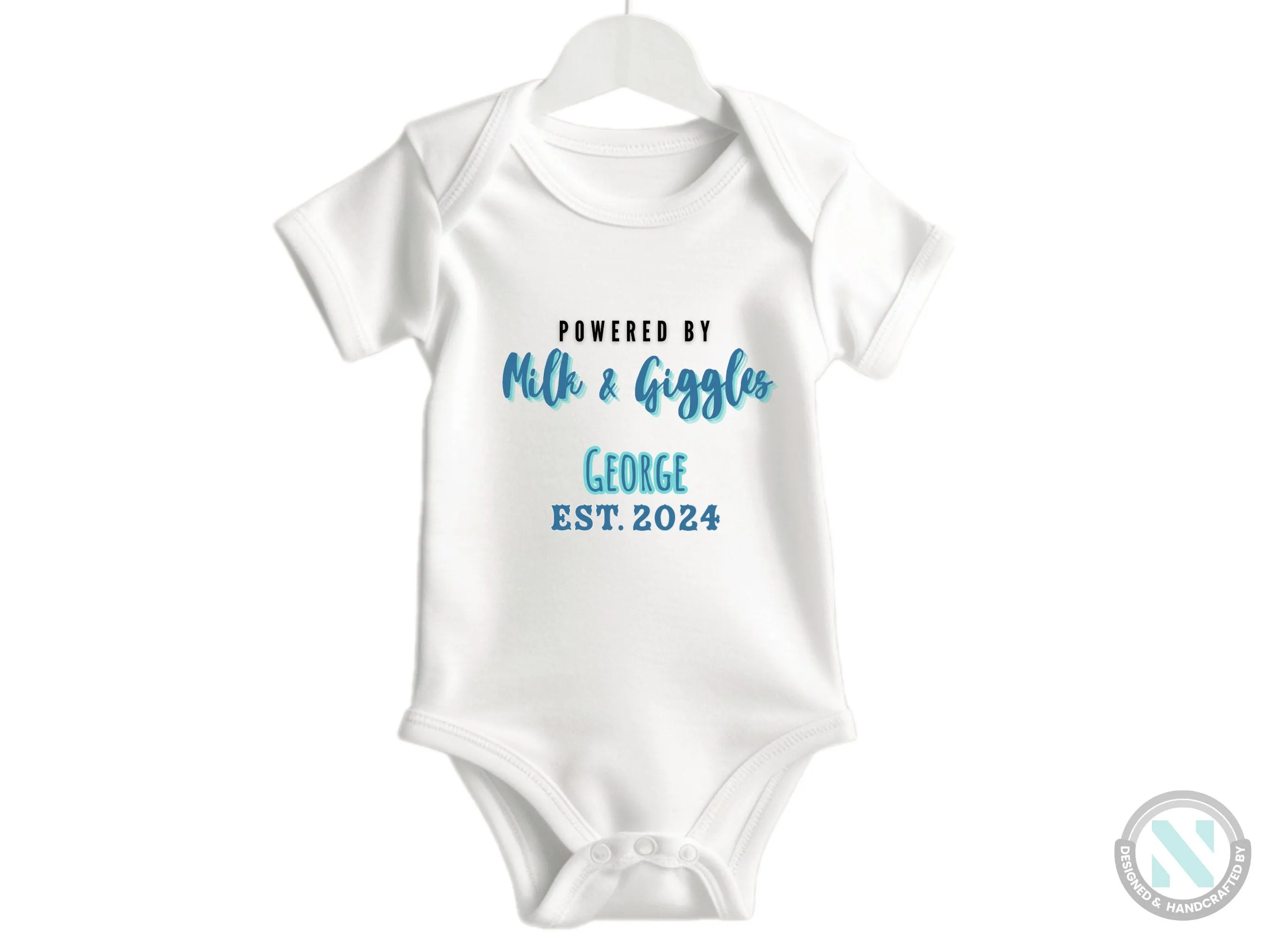 Personalize Name And Date Short Sleeve Baby Bodysuit for Boys  with Milk And Giggles