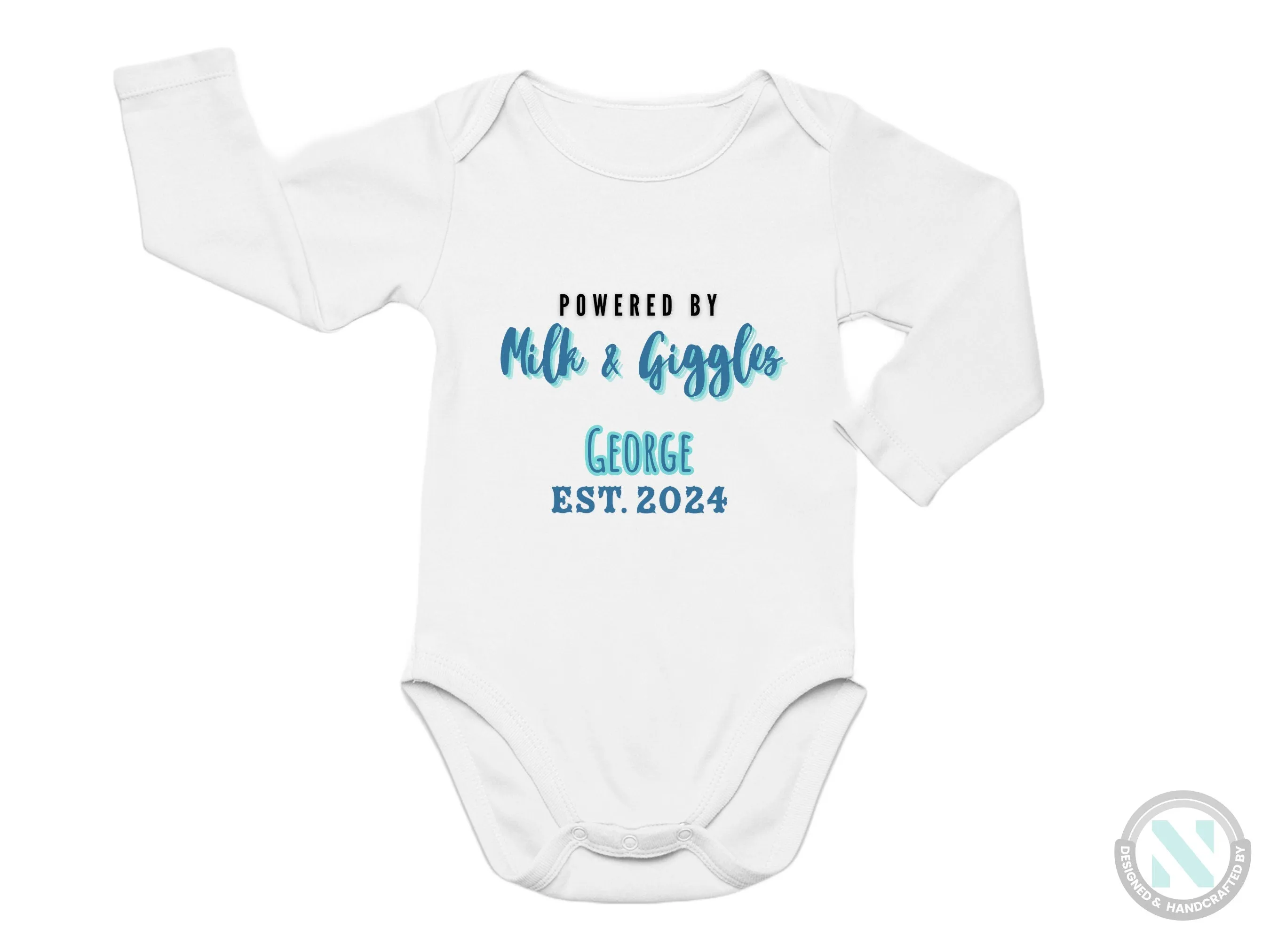 Personalize Name And Date Short Sleeve Baby Bodysuit for Boys  with Milk And Giggles