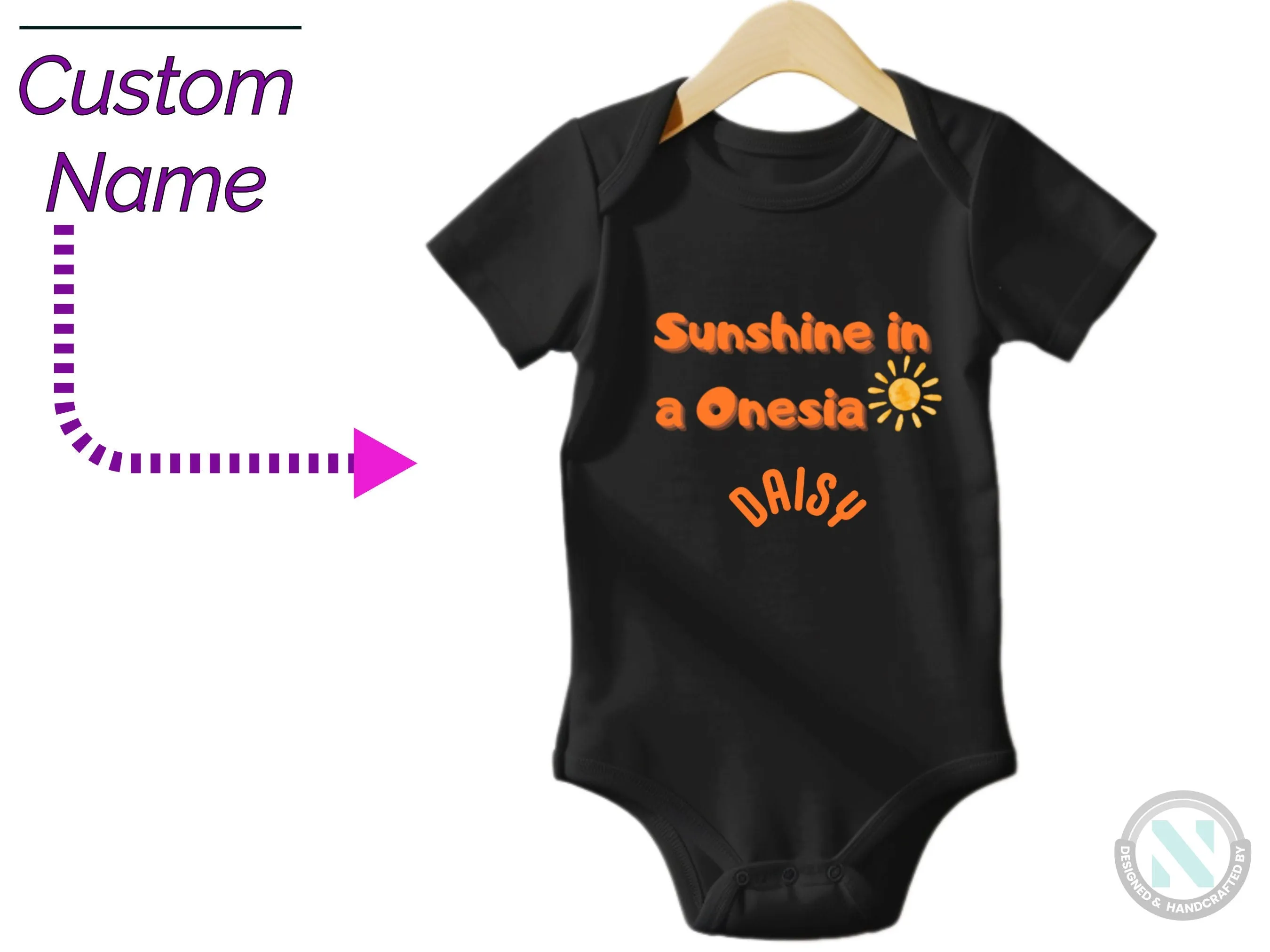 Personalized Baby Bodysuit with "Sunshine in a Onesie," Perfect Birthday Gift