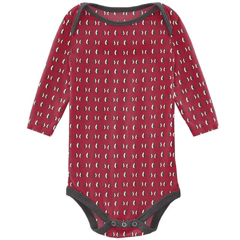 Print Bamboo Long Sleeve One Piece - Crimson Penguins
