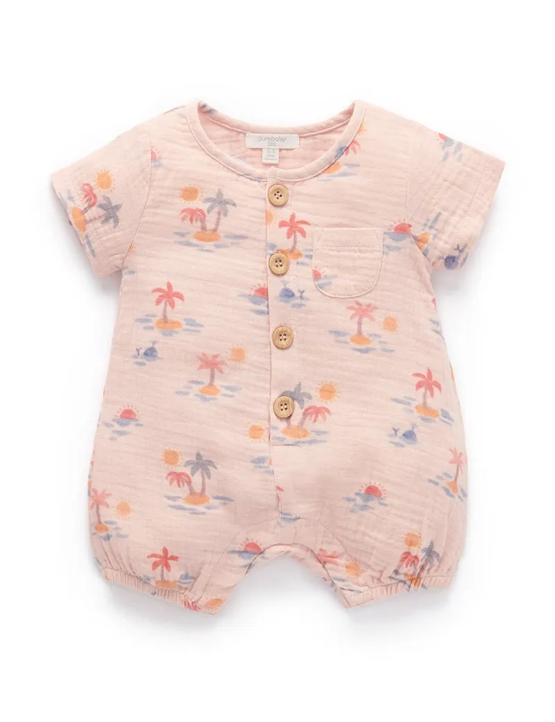 Purebaby Palm Tree Shortie Romper - Palm Island Print