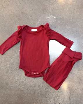 Raspberry Ribbed Onesie & Pant Set