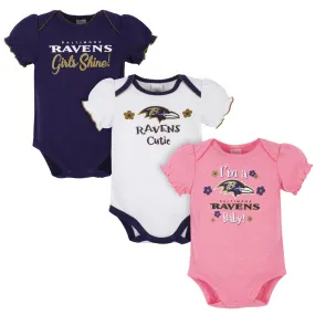 Ravens Girls Shine 3-Pack Short Sleeve Bodysuits