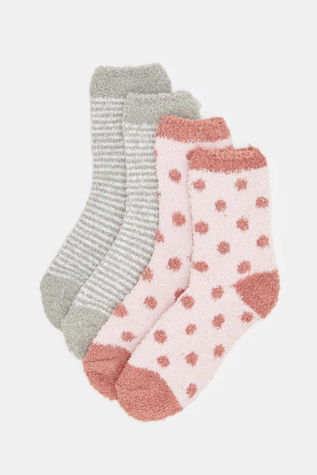 Senior Girls Pink And Grey Printed Fluffy Socks (2 Pairs)