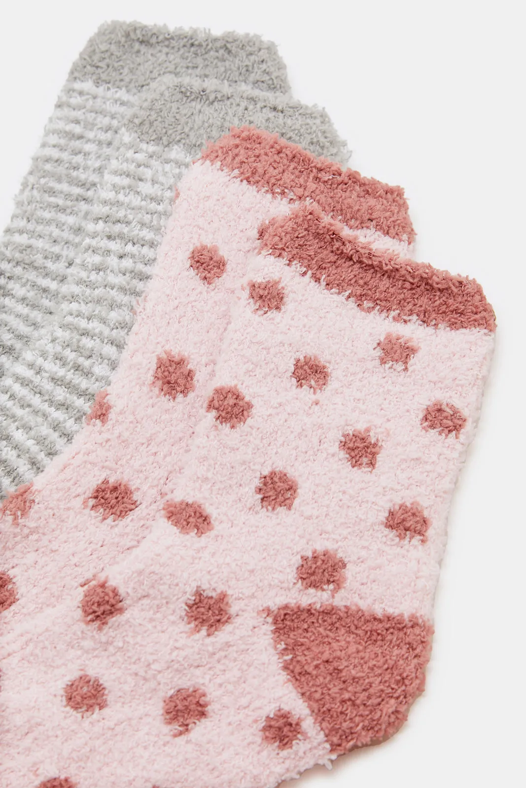 Senior Girls Pink And Grey Printed Fluffy Socks (2 Pairs)