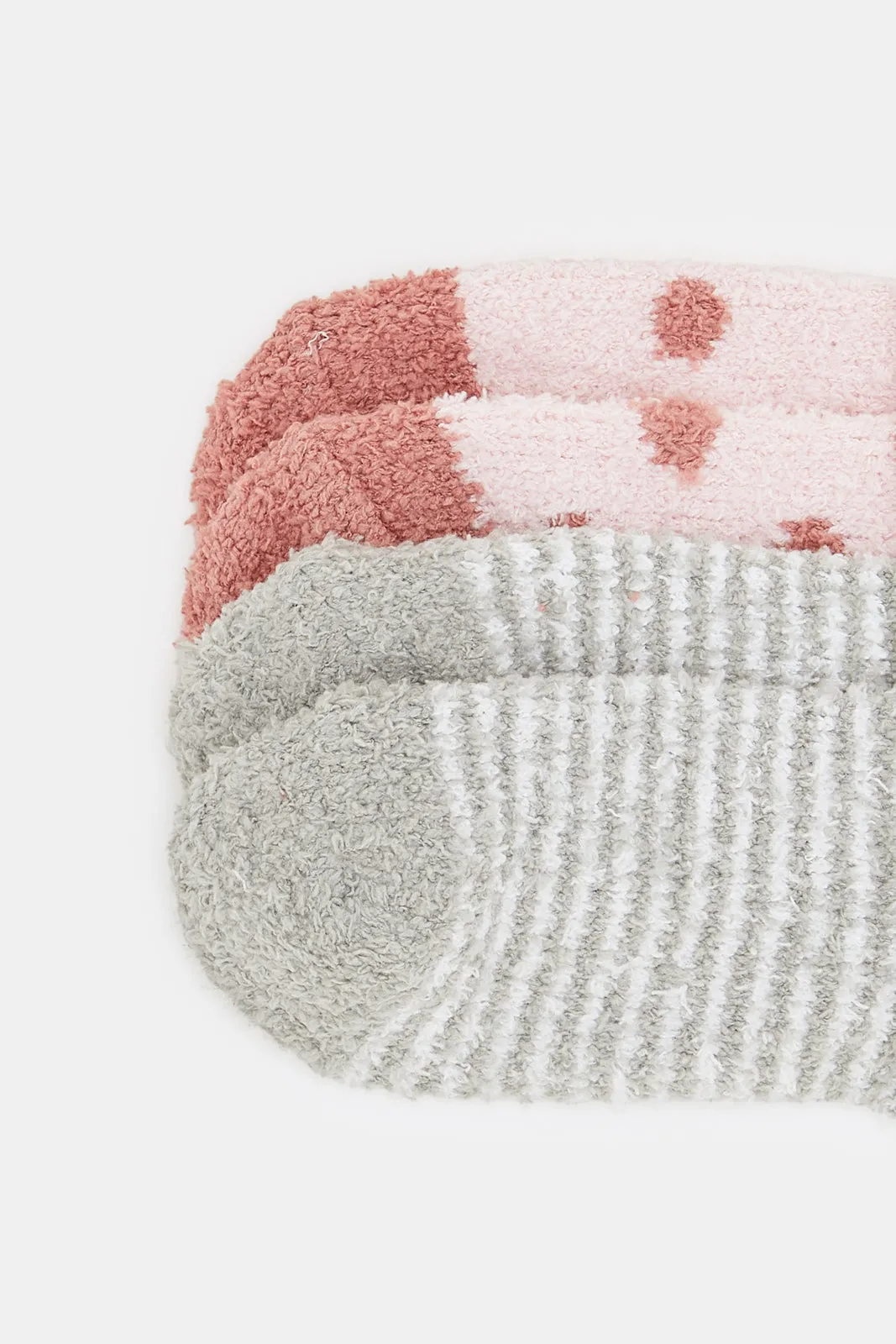 Senior Girls Pink And Grey Printed Fluffy Socks (2 Pairs)