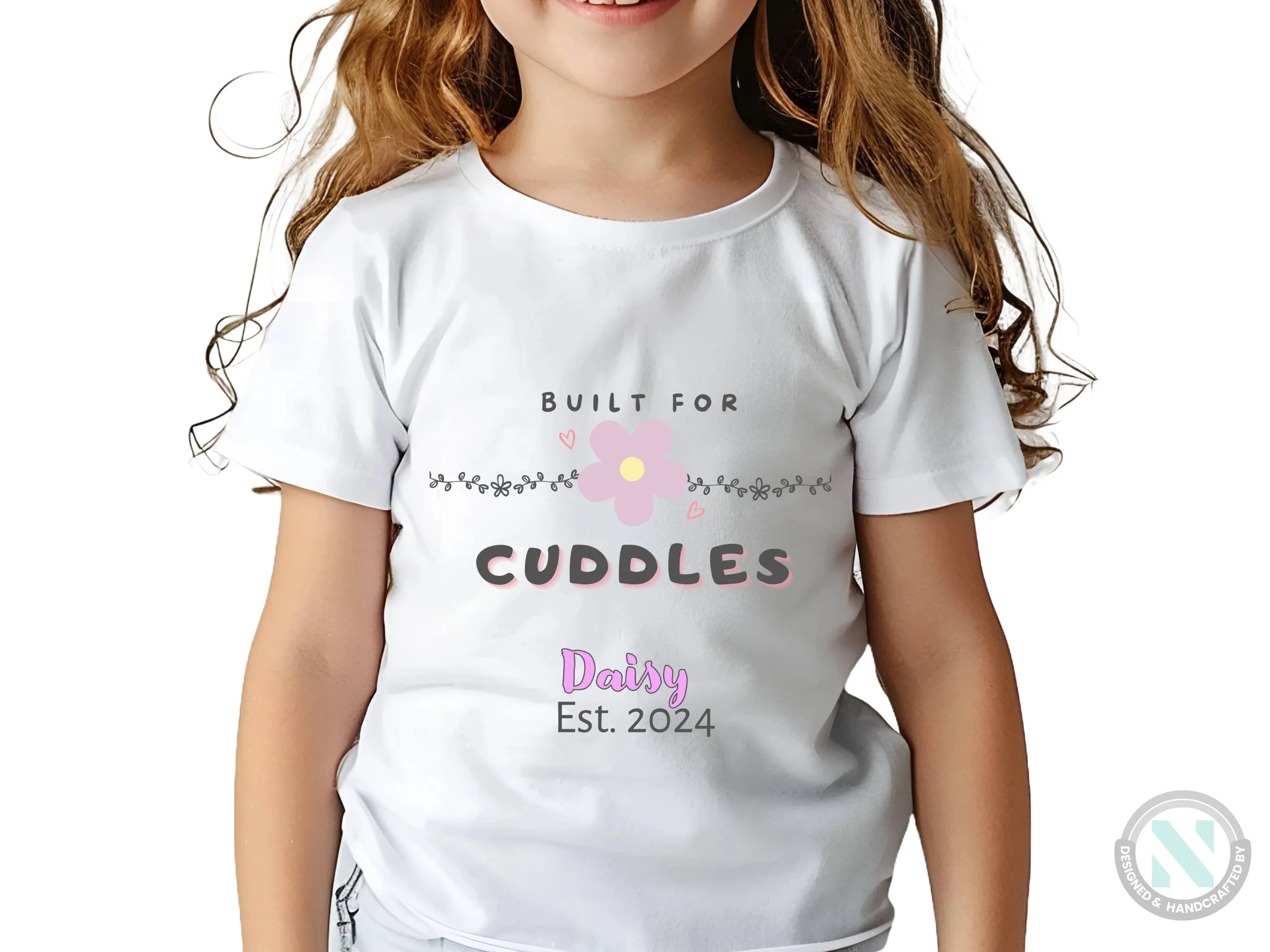 Short Sleeve Personalize Name And Date Baby Bodysuit for Girls With "Built For Cuddles"