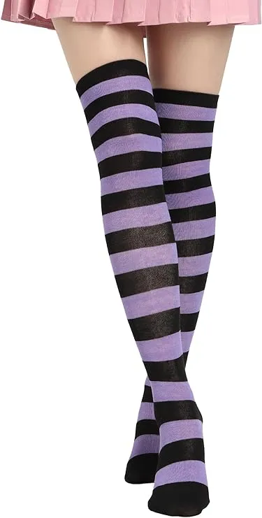 Socks Striped Thigh High Socks Elastic Over The Knee Knit Stockings for Daily or Anime Cosplay