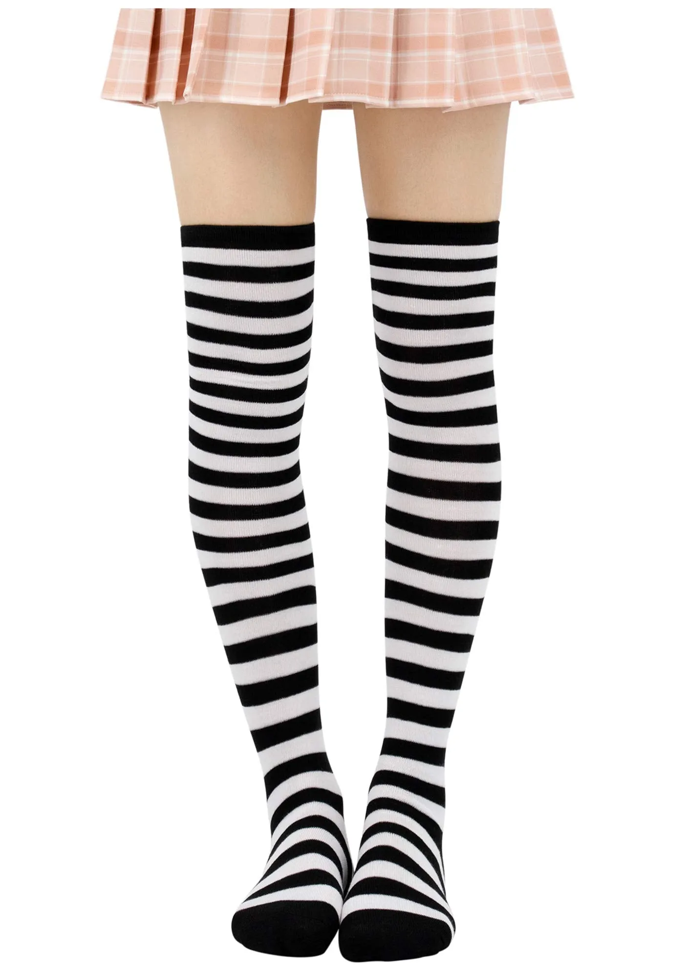 Socks Striped Thigh High Socks Elastic Over The Knee Knit Stockings for Daily or Anime Cosplay