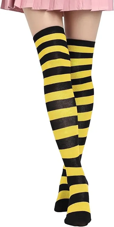 Socks Striped Thigh High Socks Elastic Over The Knee Knit Stockings for Daily or Anime Cosplay