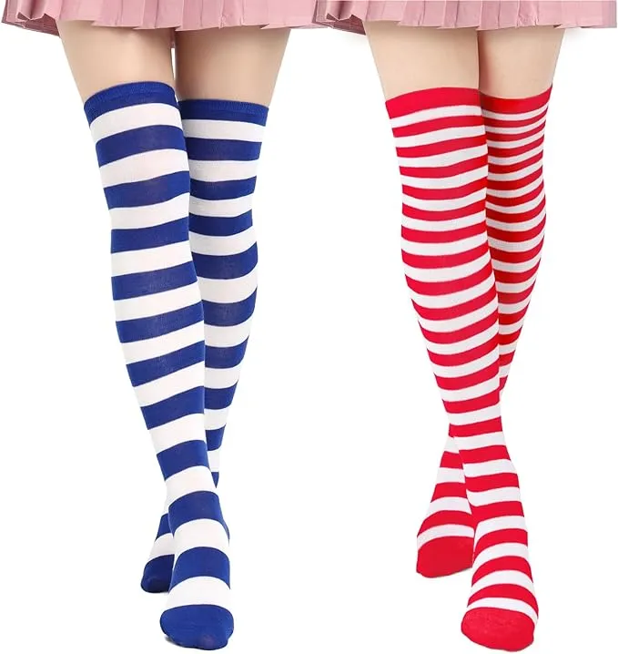 Socks Striped Thigh High Socks Elastic Over The Knee Knit Stockings for Daily or Anime Cosplay
