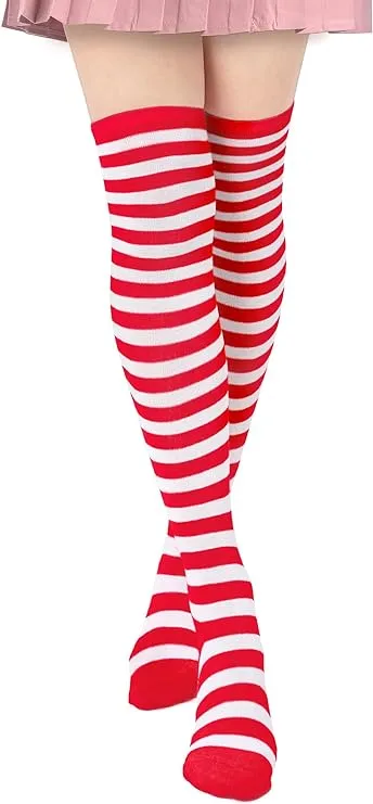Socks Striped Thigh High Socks Elastic Over The Knee Knit Stockings for Daily or Anime Cosplay