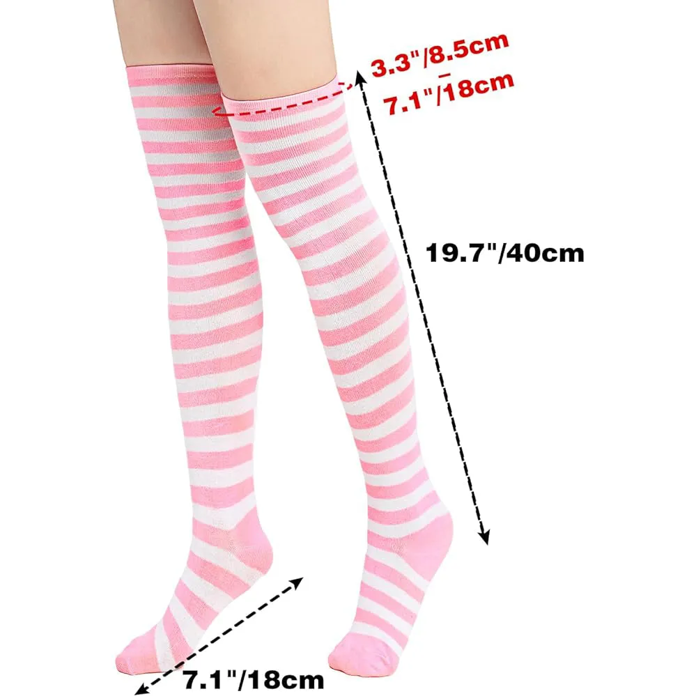Socks Striped Thigh High Socks Elastic Over The Knee Knit Stockings for Daily or Anime Cosplay