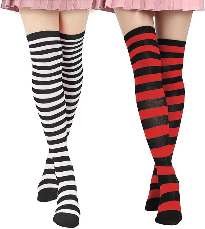 Socks Striped Thigh High Socks Elastic Over The Knee Knit Stockings for Daily or Anime Cosplay
